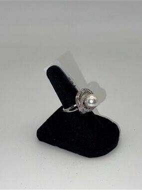 Macy's Silver Pearl Halo Ring - White